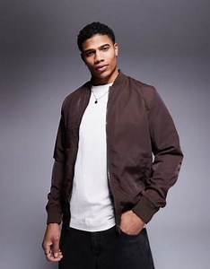ASOS DESIGN lightweight bomber jacket in brown | ASOS