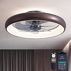 Ceiling Fan with Lights and Remote, 20'' Low Profile Flush Mount, 6 Wind Speeds, Modern Dimmable LED, Smart for Bedroom, Kids Room