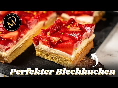 Schneller und einfacher Erdbeer Blechkuchen mit Pudding - perfekter Blechkuchen mit Erdbeeren