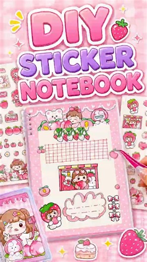 🍓 DIY Kawaii Sticker Notebook ✨ Cute Journal Decoration #shorts