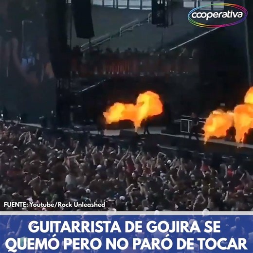 El guitarrista Christian Andreu, de Gojira, se quemó la cara cuando una ráfaga de viento desvió la pirotecnia directo hacia el músico. El show fue interrumpido, pero Andreu pudo terminar de tocar pese al percance. | Cooperativa