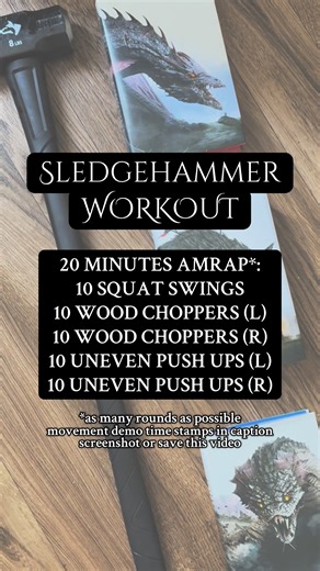 Another conditioning sledgehammer workout coming to you from my garage gym. This is the only thing I did today after training my core. Ways to modify: - Change time to 15 mins or 10 mins depending on your level - Do 5 or 7 reps if 10 is too many - Push ups on knees (the push ups got to be too much for me, you can see me shaking hahaha) WORKOUT DEMO TIME STAMPS: 0:07 Squat Swings 0:13 Woodchoppers 0:26 Uneven Push Ups #sledgehammer #sledgehammerworkout #momswholift #bloodswornsaga