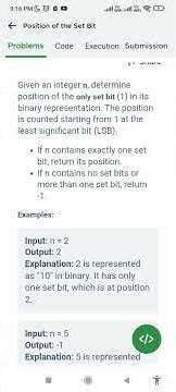 DSA Coding challenge: Position of the set bit