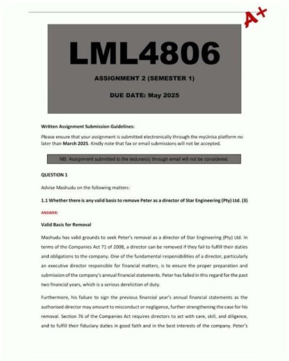 LML4806 Assignment 2 COMPLETE ANSWERS Semester 1 2025