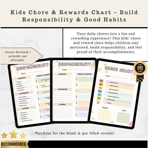 Kids Chore Chart With Rewards | Printable Chore Chart for Kids | Daily & Weekly Responsibility Chart | Behavior Reward Chart - Etsy