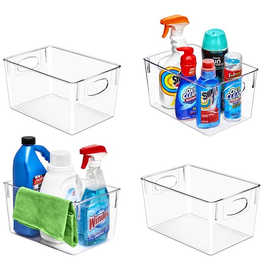Sorbus 4 Pack Large Clear Plastic Storage Bins, Clear Organizer Bins with Handle for Kitchen, Pantry, Cabinet, Refrigerator, Craft, Toys, Clothes, Closet, Under Sink, Bathroom Organizers and Storage