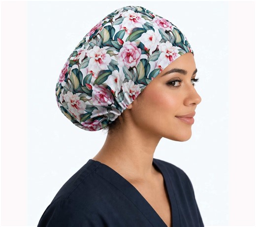 Peony Flowers Women Scrub Hat, Euro Nurse Cap With Toggle Closure - Etsy
