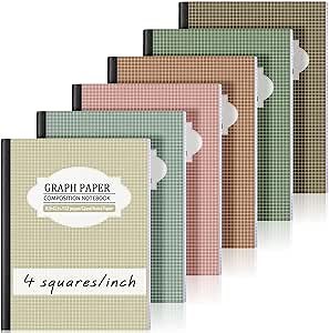 Glenmal 6 Pack Graph Paper Composition Notebook 8.5 x 11 Inch 110 Pages Quad Ruled 4x4 (4 squares per inch) Grid Paper Notebook for Math and Science Engineering Work Drawing Students (Morandi Color)