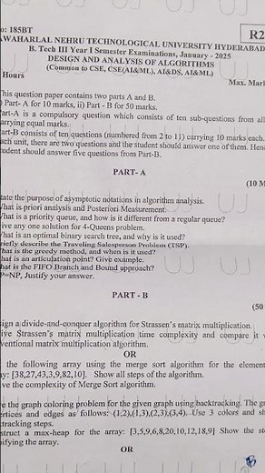 JNTUH R22 BTech 3 Year 1st Semester DAA Question paper😱🔥#jntuhexampaper #btech