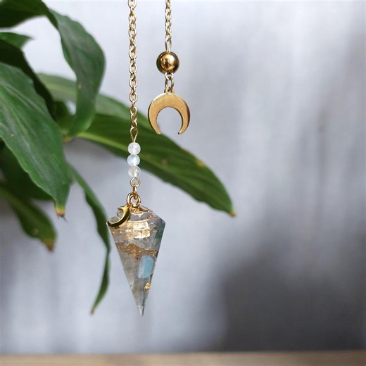 Moonstone and Gold Leaf Pendulum, Mystic Moons and Gold Stainless Steel - Handmade Divination Tool, Gentle Energy & Intuition - Etsy UK