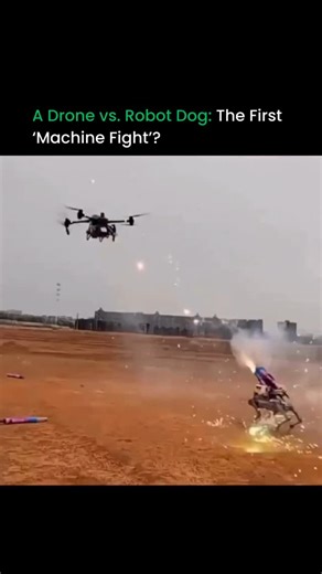 Artificial intelligence | Robotics on Instagram: "A drone and a robot dog firing fireworks at each other. Sounds fake… but the video is real. 🤖🔥🚁 This viral clip from China has the internet calling it the first war between machines. No one knows if the robots were autonomous or manually controlled, but one thing is clear—robotics is entering a new era fast. Cheap robots + cheap drones = cheap weapons. And that’s why experts are raising alarms about regulation, security, and what happens when 