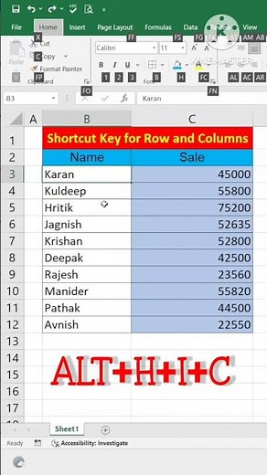 Add Rows and Columns with the Help of Shortcut key ✌️ #excel