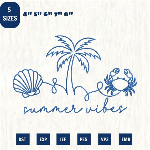 Summer Vibes Machine Embroidery File, Coastal Summer Design (instant Download) - Etsy
