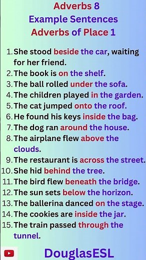 Adverbs 8 Adverbs of Place Example Sentences 1 #preposition #languagelearning #english #esltutor