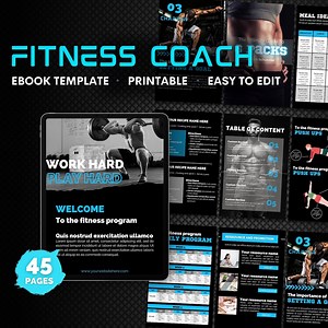 Fitness Ebook Template Canva, Ebook Template Canva, Workbook, Fitness Coach Templates Blue - Etsy