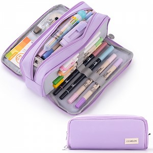 CICIMELON Pencil Case Large Capacity 3 Compartments Pen Pouch Bag for Adults Women (Purple)