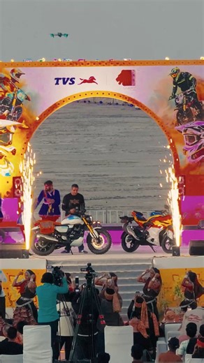 Culture mets customs. In the middle of the Rann’s vibrant culture, we dropped our latest custom Apache and Ronin builds, bringing together design, performance and the spirit of the journey. #SariMusafiri #CustomCulture #OnTheRannAgain | TVS Apache