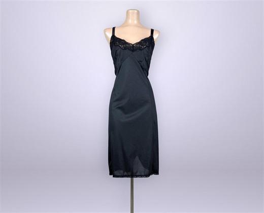 VINTAGE 1970s Black Nylon Full Slip by Wonder Maid Size 44 | 70s Non Cling Lace Bodice Long Slip Dress | Plus Size Lingerie | VFG - Etsy