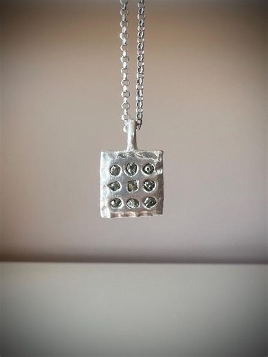 Uncut Green Diamond Beads Tablet Necklace, 999 Fine Silver Ingot Pendant, Handmade Unisex - Etsy