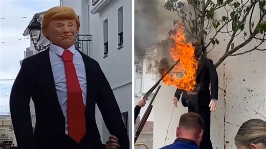 Donald Trump Dummy Hung on Tree, Shot Up and Burned at Spanish Festival