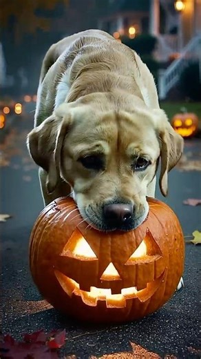 Labrador Bites a Pumpkin and Transforms into a Bat | Halloween Magic!#halloween #aiart