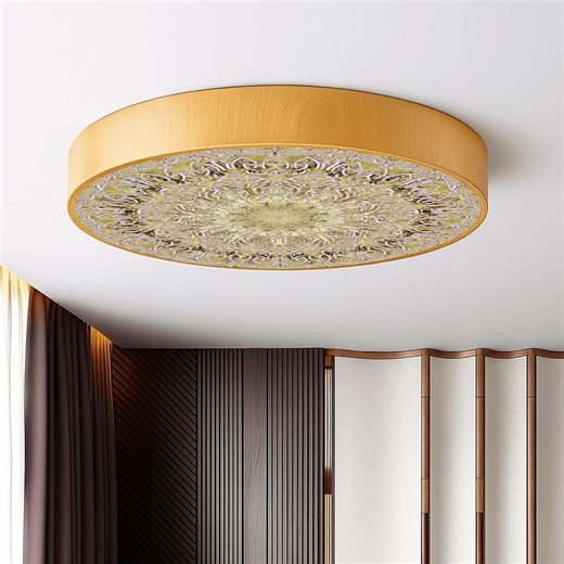 Custom Artistic LED Ceiling Light | Wood Grain Fixture, 3-color Dimming (16" Flush Mount) - Etsy