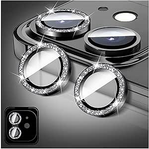 LucBuy Camera Lens Protector Compatible for iPhone 11, Glitter 9H Tempered Glass Camera Cover Film Stickers, Automatic-Alignment Individual Metal Rings Shiny Phone Accessories