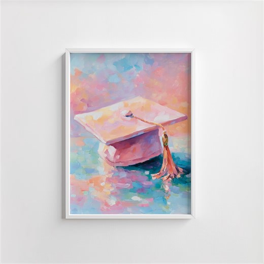 Graduation Cap Printable Wall Art - Pastel Watercolor Graduation Decor, Soft Pink & Blue Tassel Art, Vibrant Digital Download Painting - Etsy