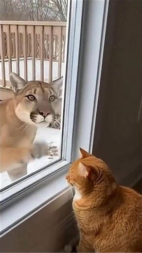 This cougar tried to befriend my cat and I couldn't believe it #animals #shorts #unbelievable