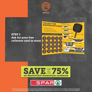 6.2K views · 72 reactions | At SPAR, every shopper has the chance to SHOP, COLLECT and SAVE up to 75% on MasterChef cookware! Simply comment below with a selfie of your completed collector card and we will have a draw with all the valid entries for a winner! Weekly winners are announced EVERY Tuesday on our page  Not available in Western Cape, Eastern Cape, KwaZulu-Natal, Upington or Keimoes area. | SPAR Inland | Facebook