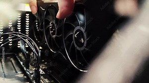 Installing GPU on motherboard, graphic processing unit, gamer computer case inside view, Gamer PC Build assembly, close-up, processor, hardware | 4K UHD