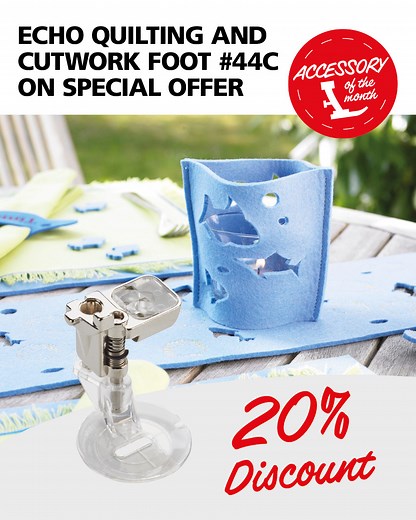 🧵 Unser Zubehör des Monats im Mai: Der Echoquilt- und CutWorkfuss #44C 🧵 Der kreative Alleskönner für Quilten, Fadenmalerei & CutWork! Der Echoquilt- und CutWorkfuss #44C ist der ideale Begleiter für vielseitige Techniken wie Echoquilten, Freihandquilten und Fadenmalerei. Die tellerförmige, transparente Sohle gleitet mühelos über erhabene Stoffstellen – perfekt für präzises Arbeiten. ✨ 🎯 Highlights auf einen Blick: ✔️ Fadenkreuz & Kreismarkierungen für exakte Stichplatzierung ✔️ Optimal für F