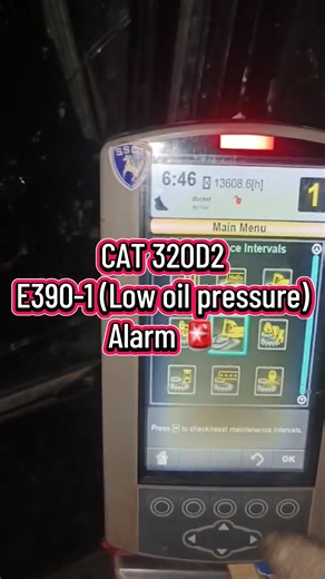 CAT E390 Low Oil Pressure Alarm Troubleshooting