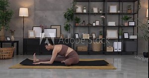 Japanese mature woman practice yoga at home