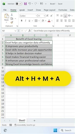 Excel Merge & Center Shortcut Key Explained in Seconds, #excel #shorts #viral #trending #exceltips