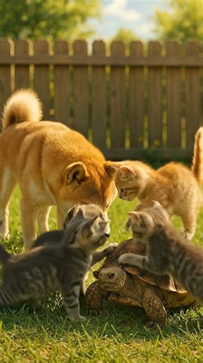 Kittens Discover a Tortoise… And a New Friend for Life
