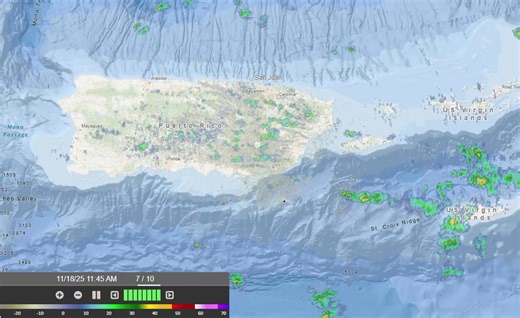 [RADAR] Nov 18 - 12 PM AST Showers are moving across portions of the USVI and eastern and interior Puerto Rico. This pattern is expected to continue through the afternoon, with stronger showers likely across the interior and into western Puerto Rico. Please exercise caution on the roads. Actividad de aguaceros moviéndose a través de sectores de las Islas Vírgenes de EE. UU. y del este e interior de Puerto Rico. Se espera que este patrón continúe durante la tarde, con aguaceros más fuertes probab