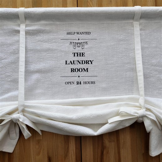 Laundry Tie up Curtains With Fun Print, Window Door Panel With Ties, Blind for Laundry, Tie up Shade, Window Cover, Linen Shades - Etsy