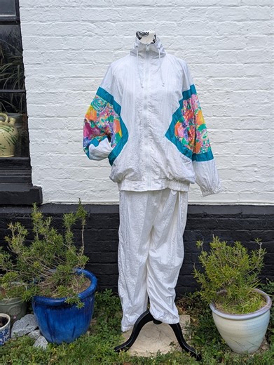 Vintage 80s White Shell Suit: Abstract Colorful Panels, UK XL - Etsy