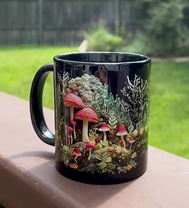 Toadstool Mushroom Coffee Mug Faux Embroidery Nature Art - Etsy UK