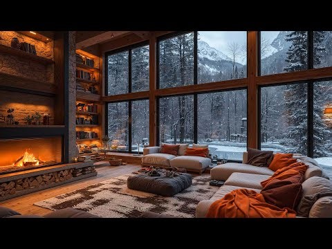 Cozy Winter Ambience & Relaxing Background Jazz Instrumental Music ❄️ Snowfall and Fireplace Sounds