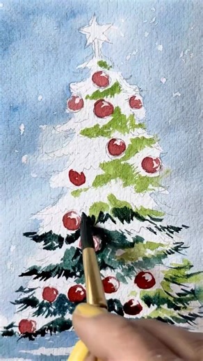 Painting a Simple Christmas Tree in Water Colours #watercolorpainting #christmastree #simpleart