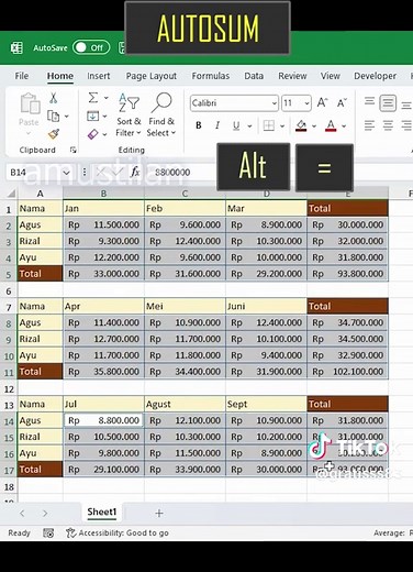 Rumus Sum Otomatis Excel Cepat