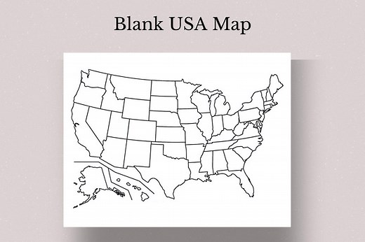 Blank USA Map Printable, Educational Black & White (digital Download) - Etsy
