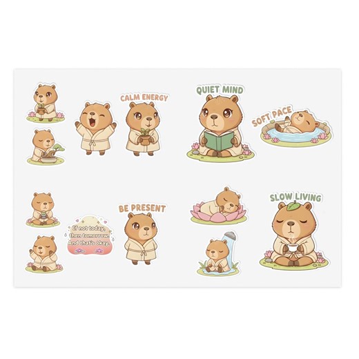 Kawaii Capybara Mindfulness Vinyl Sticker Sheet: Zen Animal Die Cut Planner Decals - Etsy