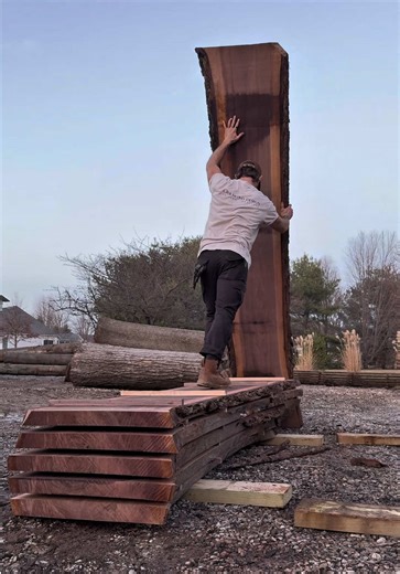 Throwing around some BIG walnut slabs! 💪 Interested in a commissioned masterpiece? Checkout our website OakmondDesign.com #ReclaimedWalnut #LogToLumber #SawmillLife #WalnutSlabs #WoodworkingReels