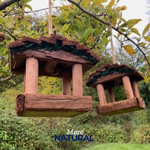 Rustic Hanging Wooden Bird Feeders - Garden Wild Seed Feeder (Set of 2)