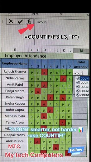 “COUNT smarter, not harder 📊 — use COUNTIF!”MTC My tech Computers