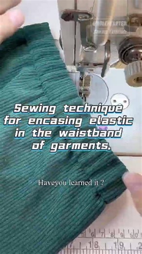 Sewing technique for encasing elastic in the waistband of garments.