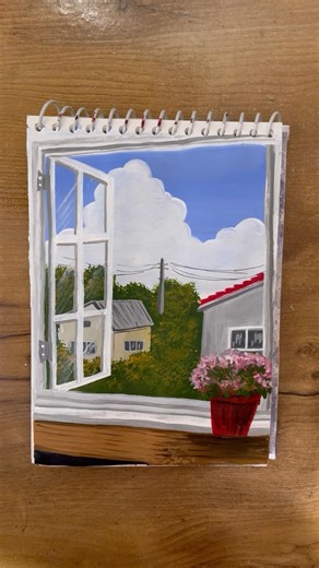 Beautiful window scenery painting #art #acrylicscenery #painting #drawing #shorts